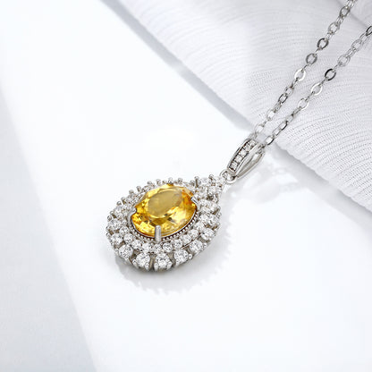 Oval Topaz Pendant — 925 Silver Light-Luxury Necklace