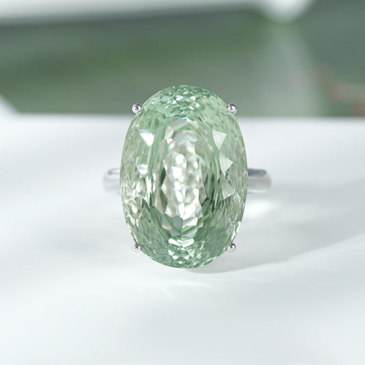 Green Amethyst Statement Ring — 925 Silver Retro Luxury