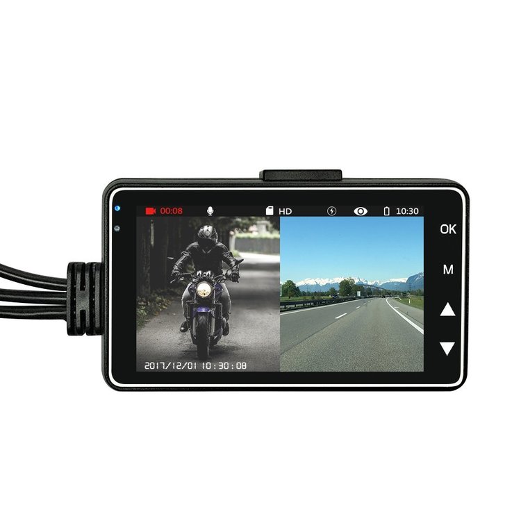 Motorcycle Dash Cam — Dual Lens, Waterproof, 12MP