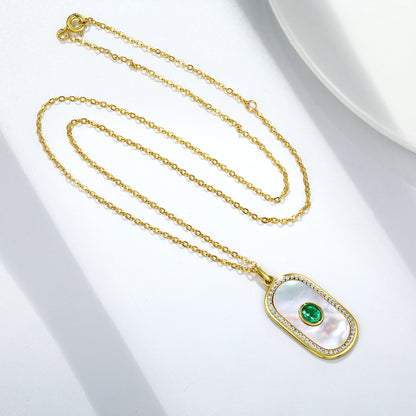 Round Emerald Pendant — 925 Silver Geometric Necklace