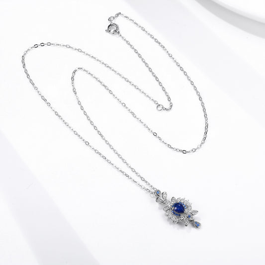 Floral Sapphire Pendant — 925 Silver Luxury Necklace