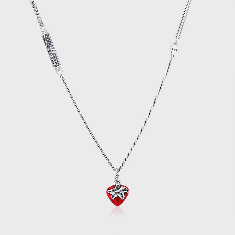 Enamel Strawberry Pendant — 925 Silver French Retro