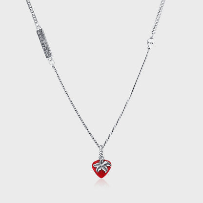 Enamel Strawberry Pendant — 925 Silver French Retro