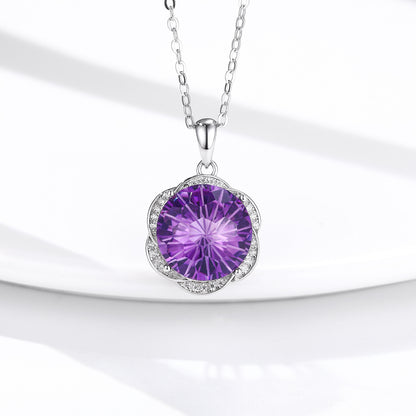 Floral Amethyst Pendant — 925 Silver Luxury Necklace