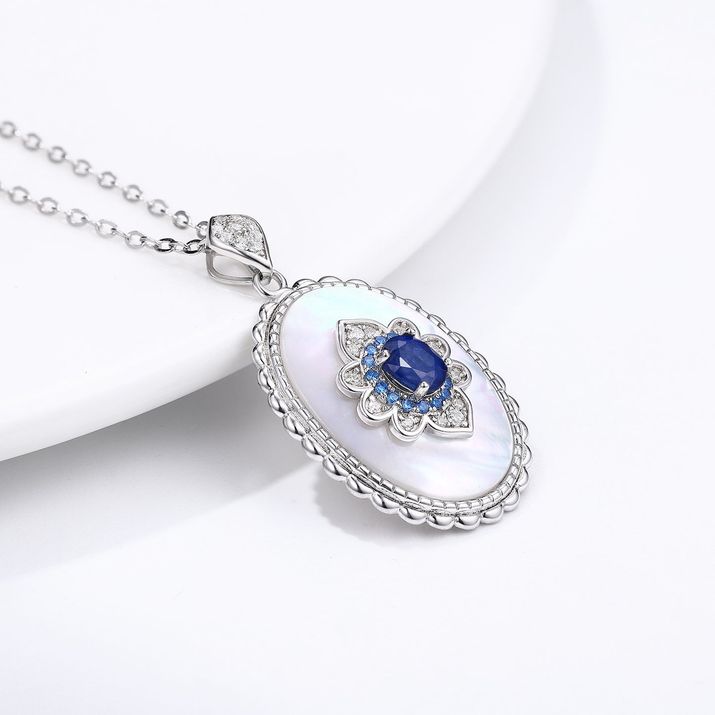 Blue Sapphire Diamond Pendant — 925 Silver Party & Wedding