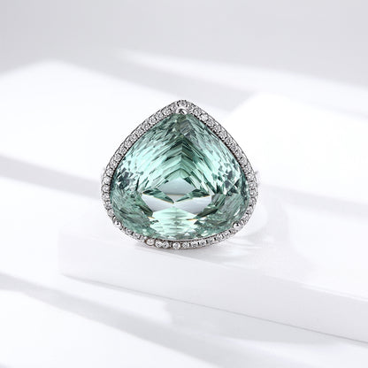 Heart-Cut Green Crystal Ring — 925 Silver Bird's Nest