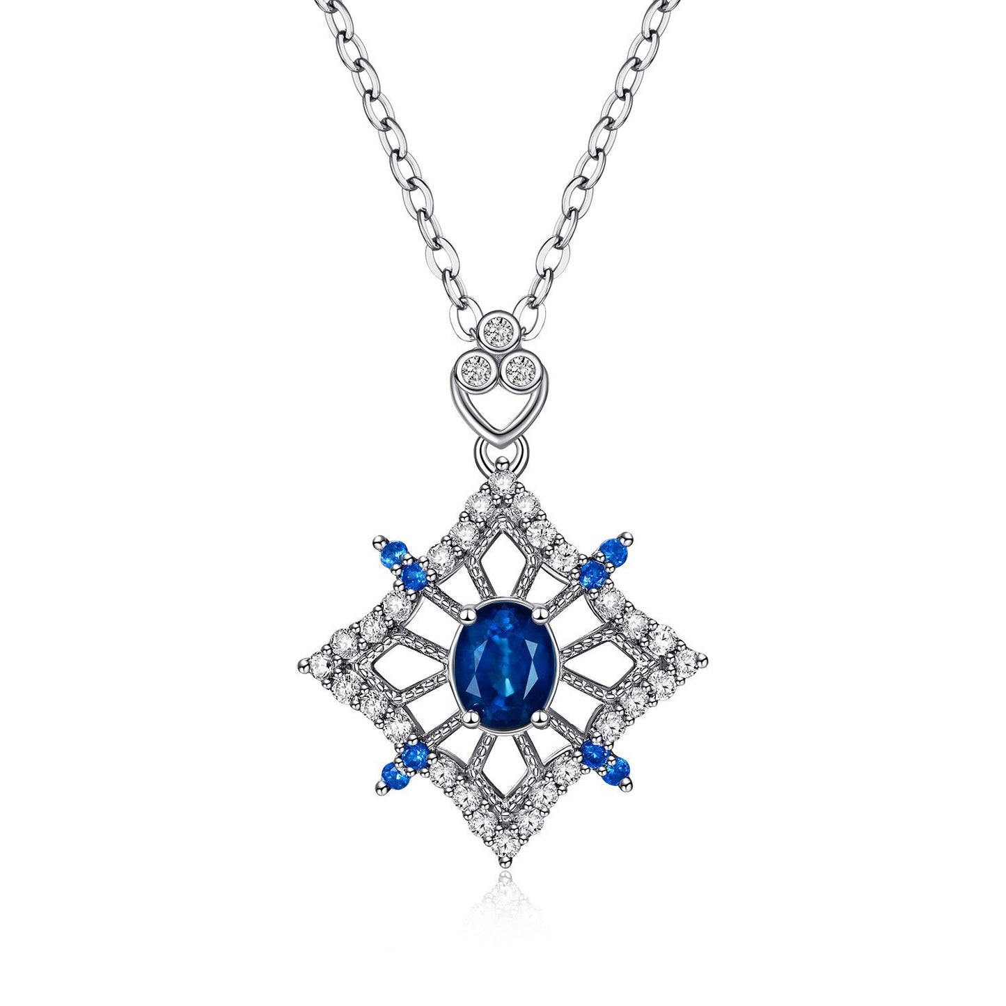 Geometric Sapphire Pendant — 925 Silver Hollow Necklace