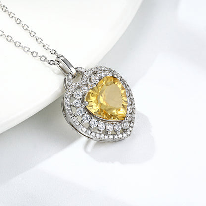 Heart-Cut Citrine Pendant — 925 Silver Women's Necklace