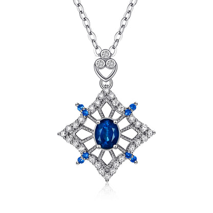 Geometric Sapphire Pendant — 925 Silver Hollow Necklace