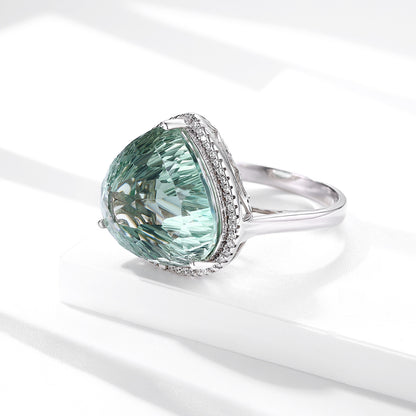Heart-Cut Green Crystal Ring — 925 Silver Bird's Nest