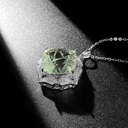 Green Crystal Sweater Necklace — 925 Silver Statement