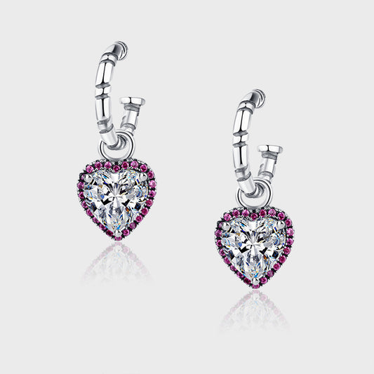Zircon Heart Stud Earrings — 925 Sterling Silver Everyday