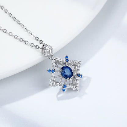 Geometric Sapphire Pendant — 925 Silver Hollow Necklace