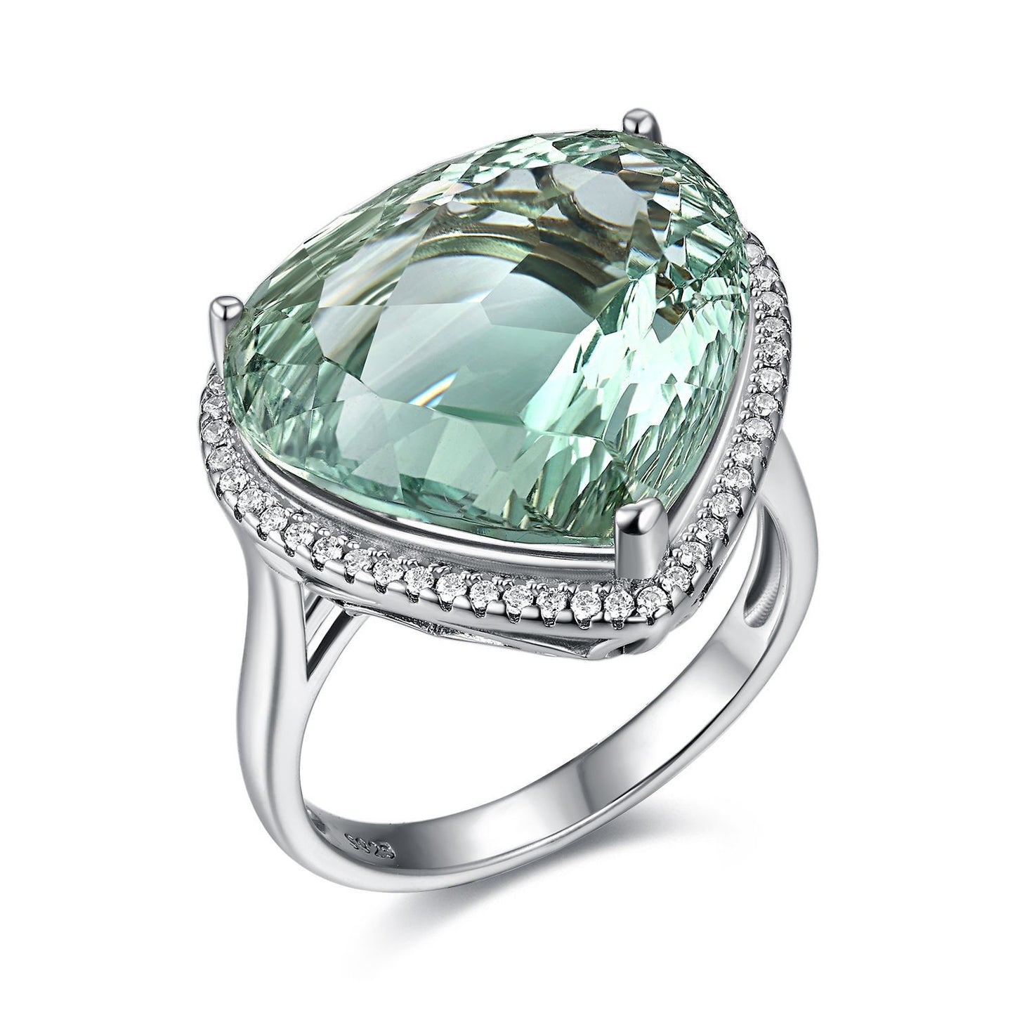 Heart-Cut Green Crystal Ring — 925 Silver Bird's Nest