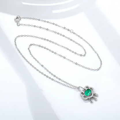 Emerald Auspicious Lock Pendant — 925 Silver Necklace