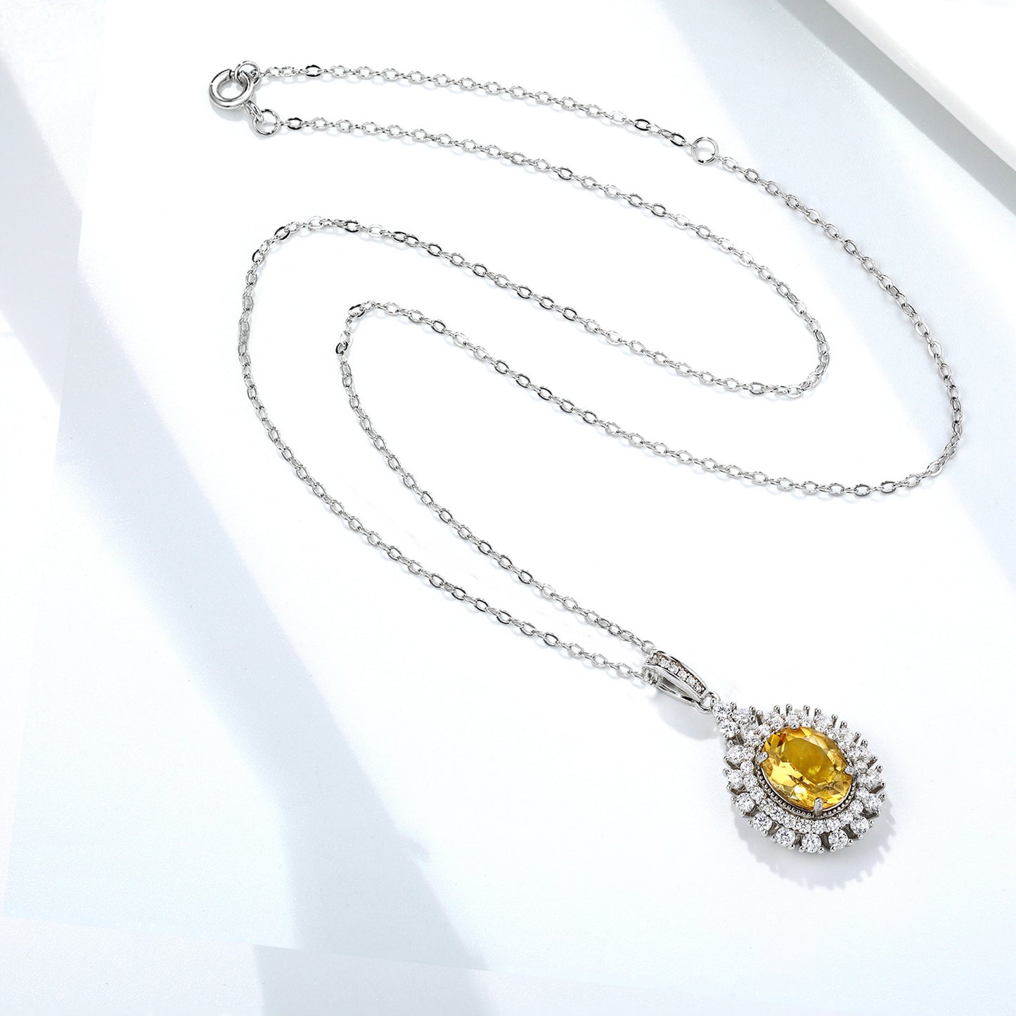 Oval Topaz Pendant — 925 Silver Light-Luxury Necklace