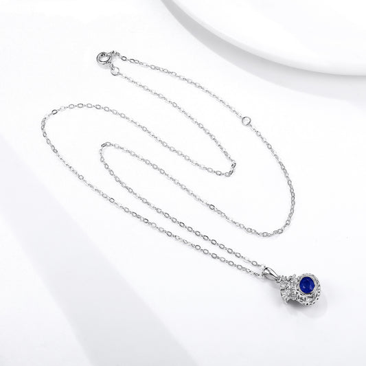 Sapphire Blessing Bag Pendant — 925 Silver Necklace