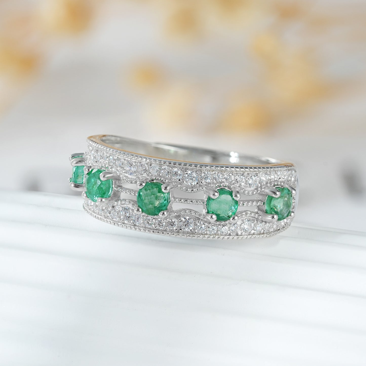 Emerald Row Stackable Ring — Minimalist 925 Silver