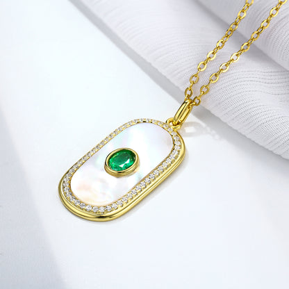 Round Emerald Pendant — 925 Silver Geometric Necklace