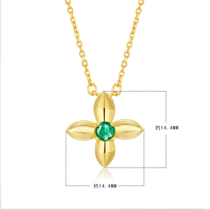 Cross & Emerald Layering Necklace — 925 Silver Dual-Wear
