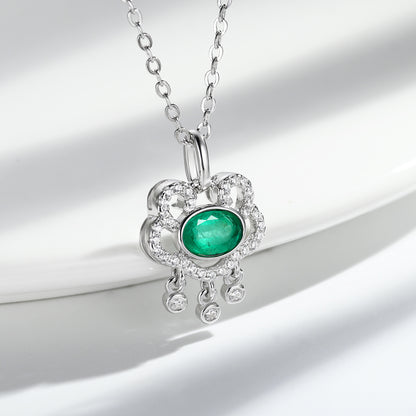 Emerald Auspicious Lock Pendant — 925 Silver Necklace