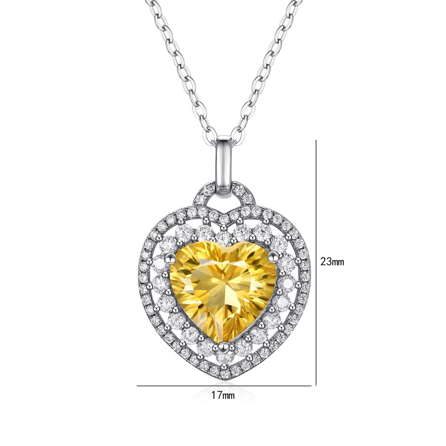 Heart-Cut Citrine Pendant — 925 Silver Women's Necklace