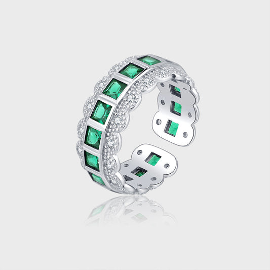 Lace-Edge Green Zircon Ring — 925 Sterling Silver