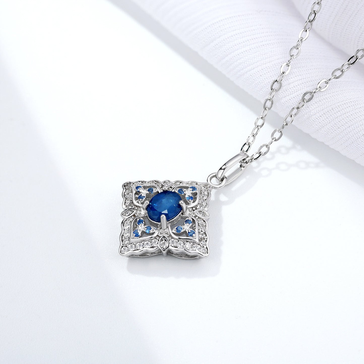 Hollow Sapphire Pendant — 925 Silver Retro Geometric