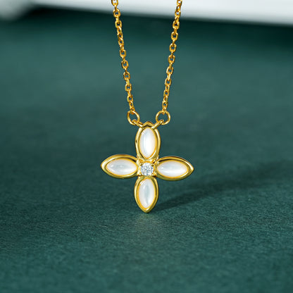Cross & Emerald Layering Necklace — 925 Silver Dual-Wear