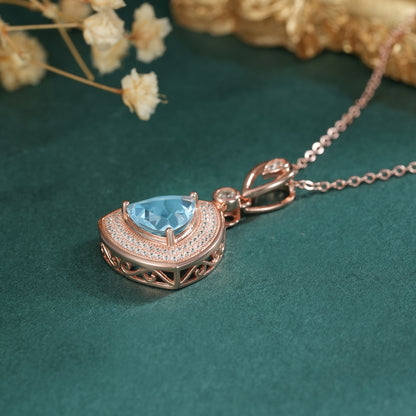 Blue Topaz Triangle Pendant — 925 Silver Collar Chain