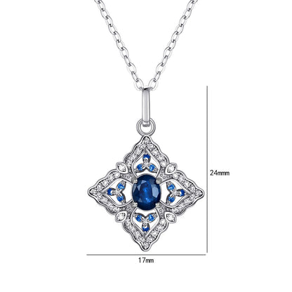 Hollow Sapphire Pendant — 925 Silver Retro Geometric